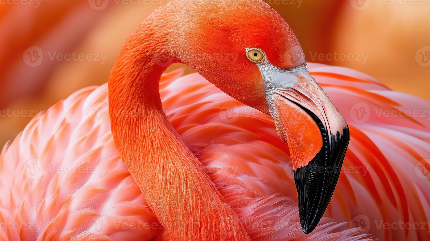 Elegant flamingo in relaxed pose on soft peach background, perfect for tropical design photo