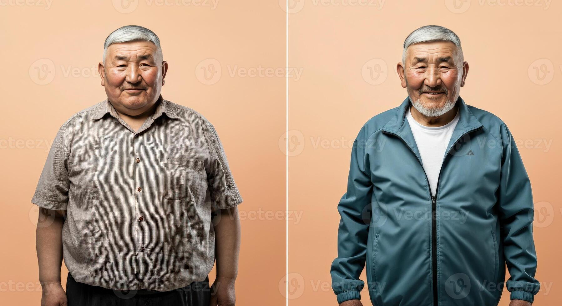 Portraits of mature men in casual attire against a neutral background for cultural diversity representation photo