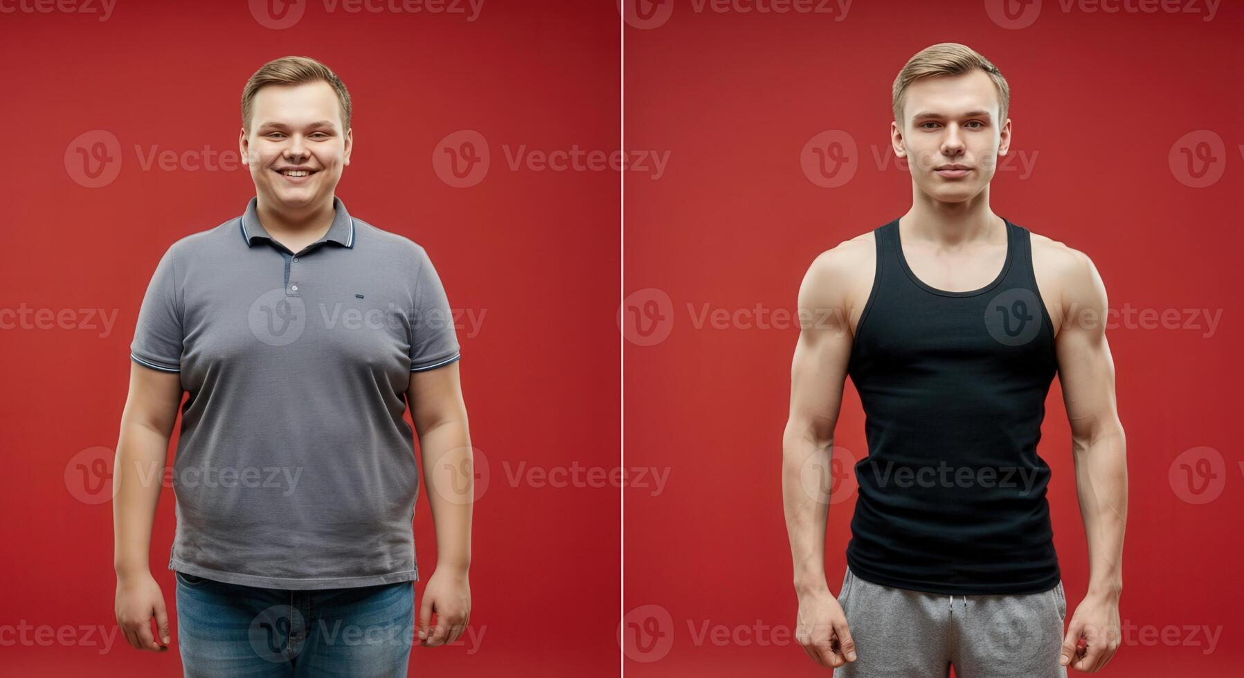 Transformation journey of young men showing weight loss and fitness goals photo