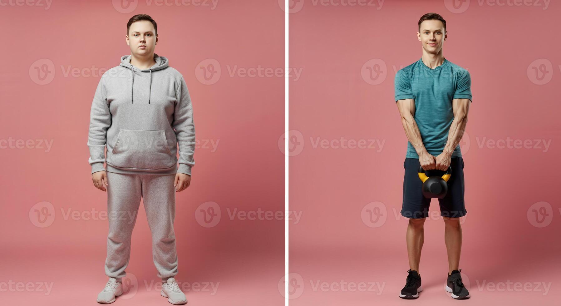 Transformation journey concept with diverse models in fitness setting for motivational inspiration photo