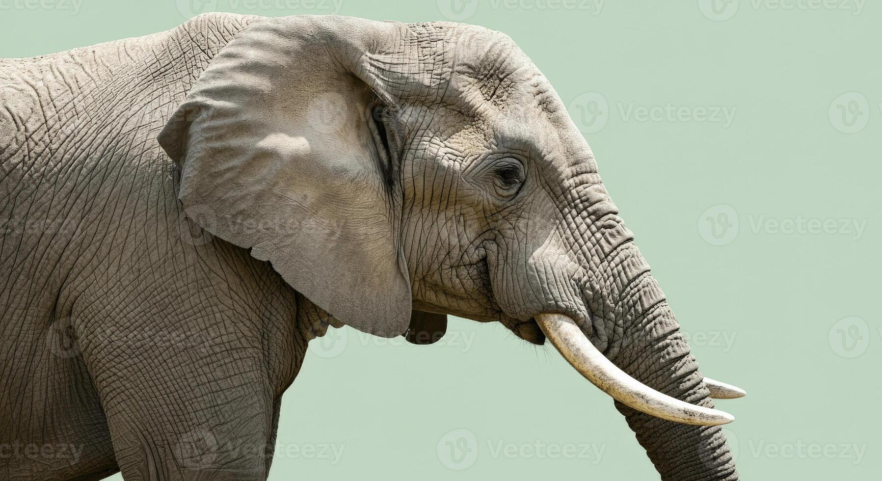 Majestic african elephant profile with tusk against soft green background for nature conservation themes photo