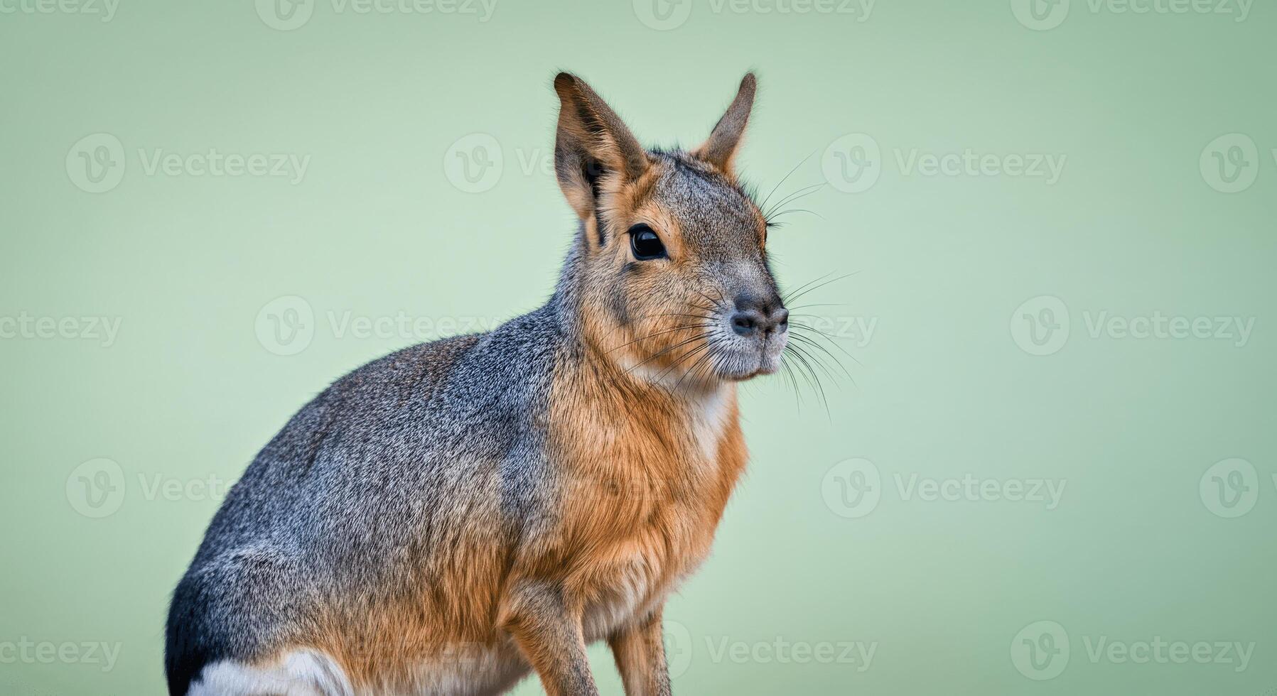 Patagonian mara in natural habitat with soft green background for wildlife design photo