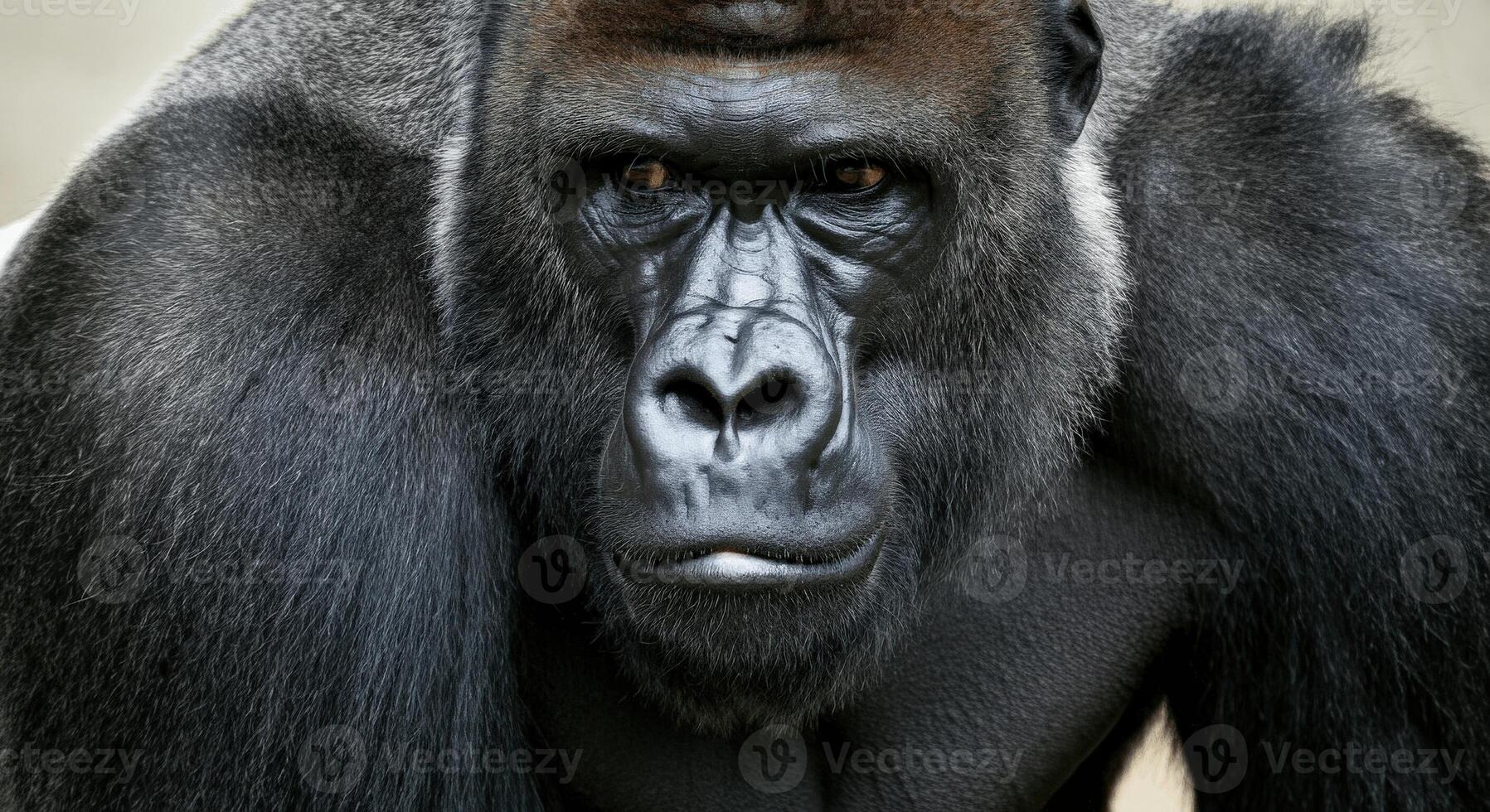 Majestic gorilla portrait highlighting strength and presence in natural habitat photo