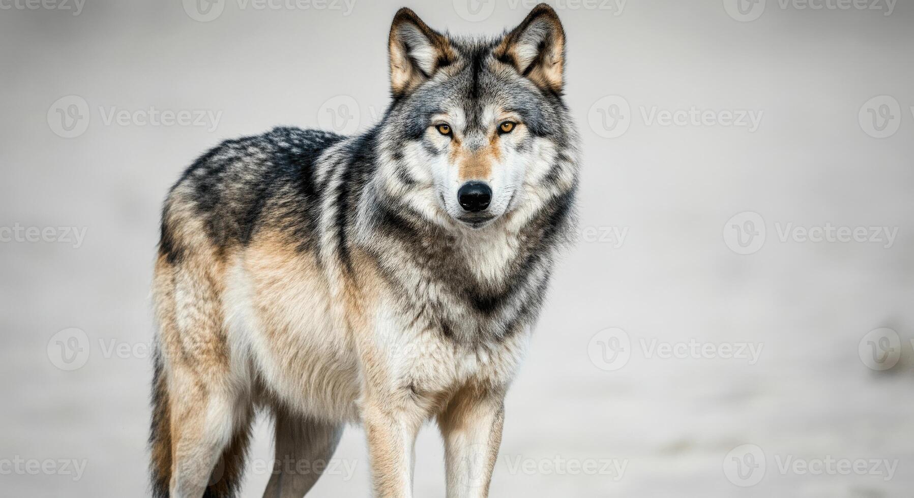 Majestic wolf in natural habitat displaying strength and serenity photo