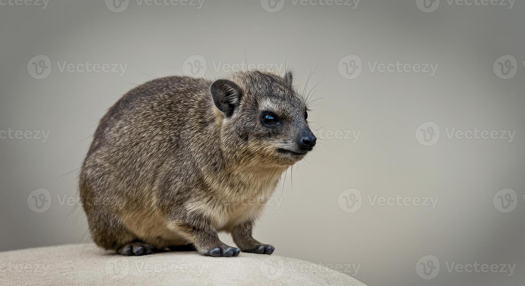 African rock hyrax perched on stone with blurred background for nature and wildlife themes photo