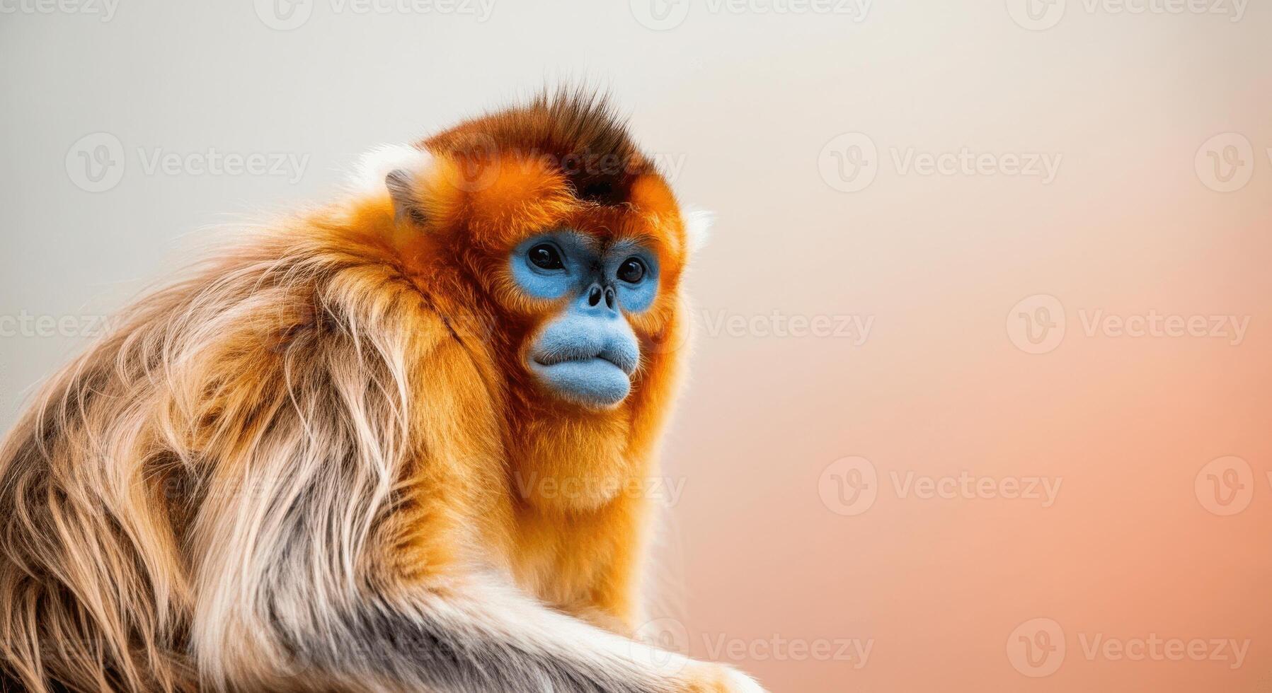 Golden snub-nosed monkey on vibrant gradient background for wildlife appreciation and educational materials photo