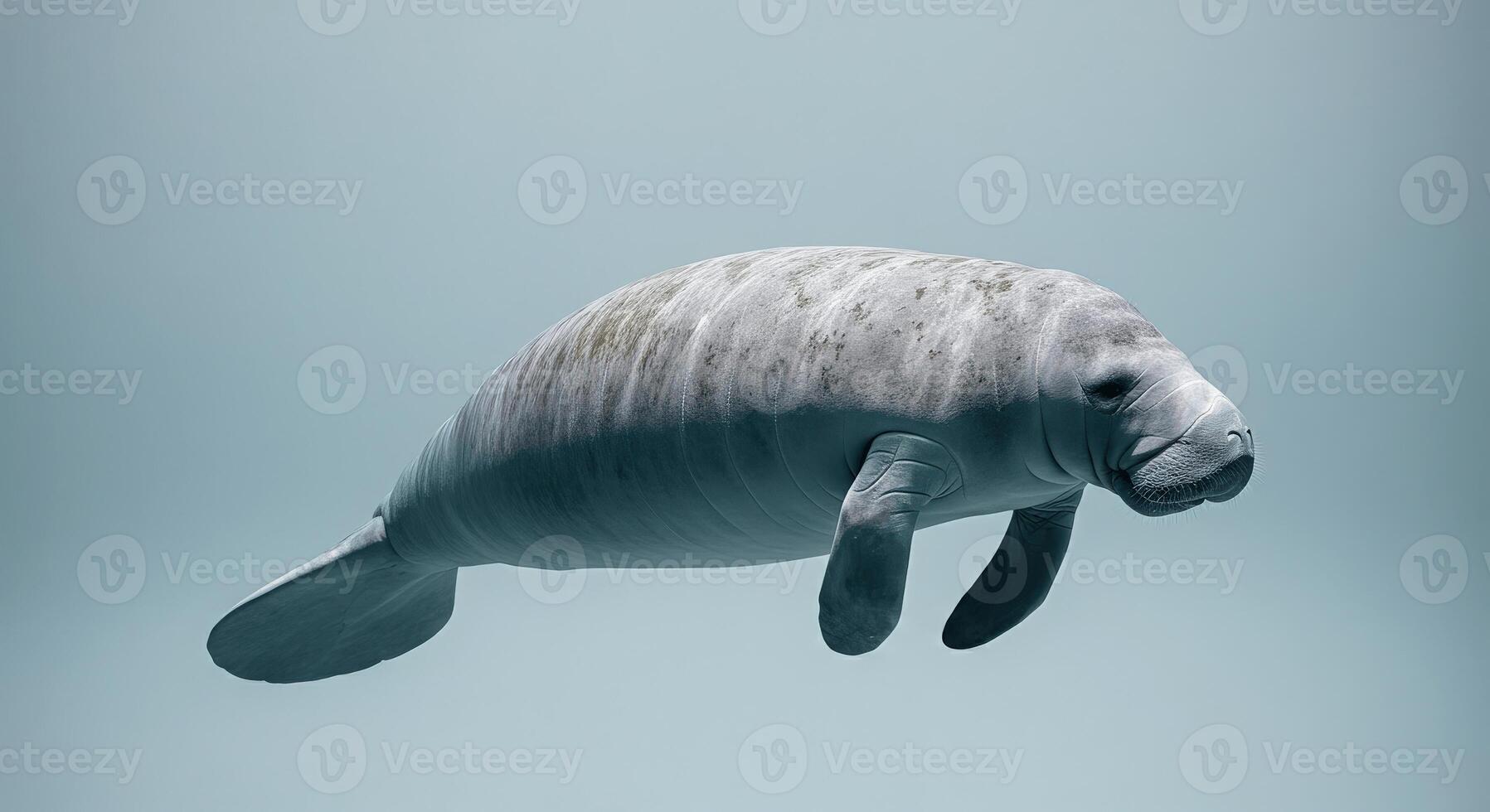 Graceful manatee gliding underwater in serene ocean environment photo