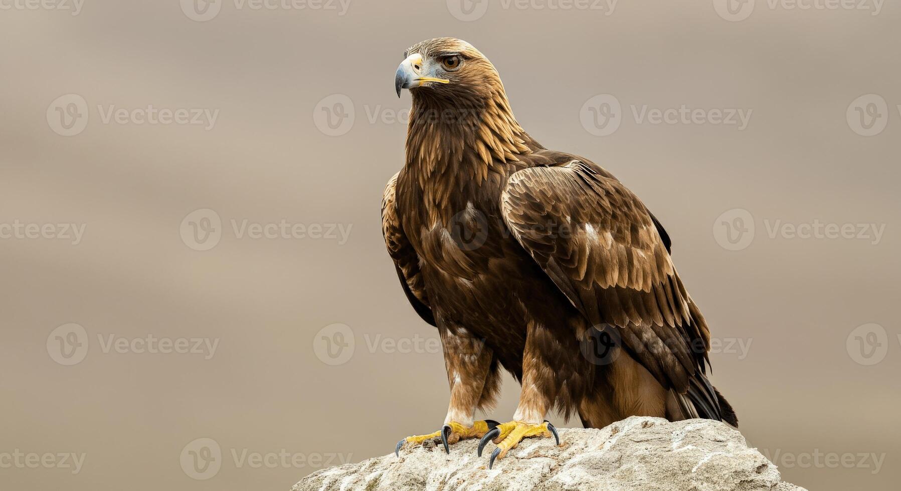Majestic golden eagle perched on rocky outcrop in natural habitat photo