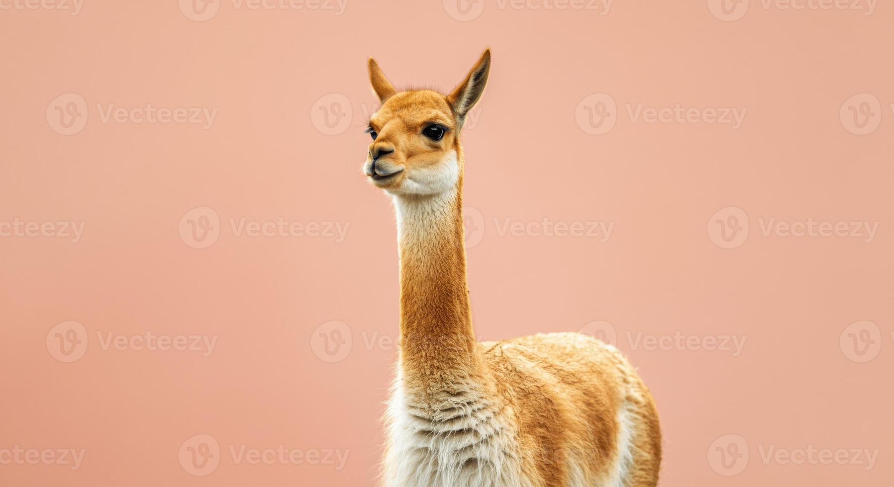 Graceful vicuna against minimal peach background for nature and wildlife themes photo