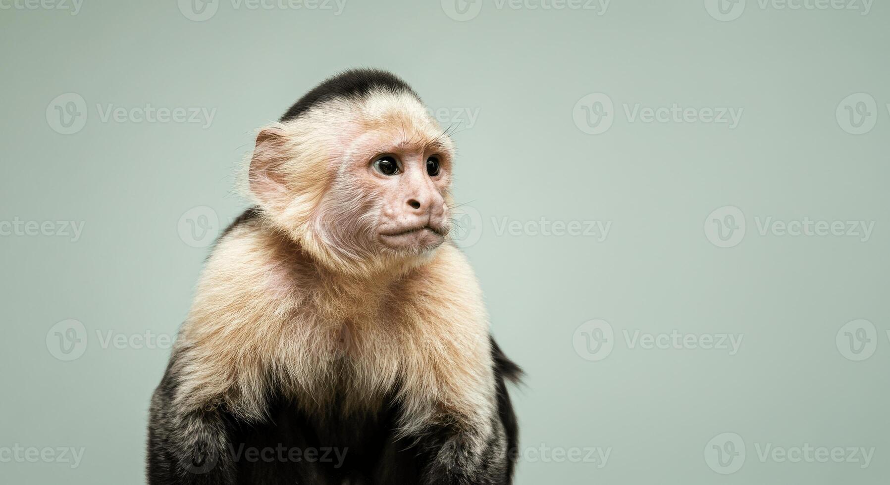 Capuchin monkey portrait on neutral background highlighting natural beauty and curiosity photo
