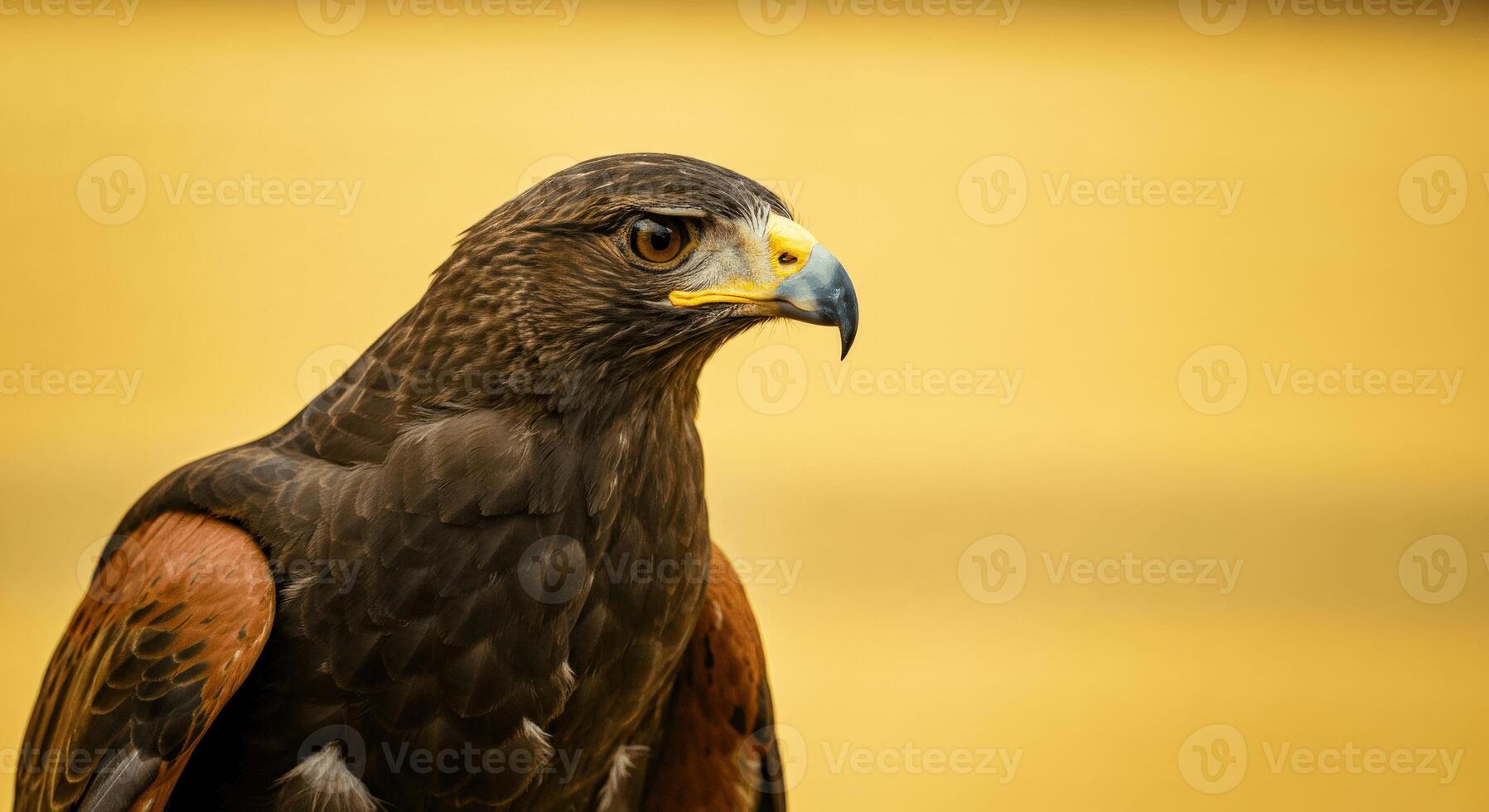 Majestic eagle with sharp gaze and detailed plumage in golden light photo
