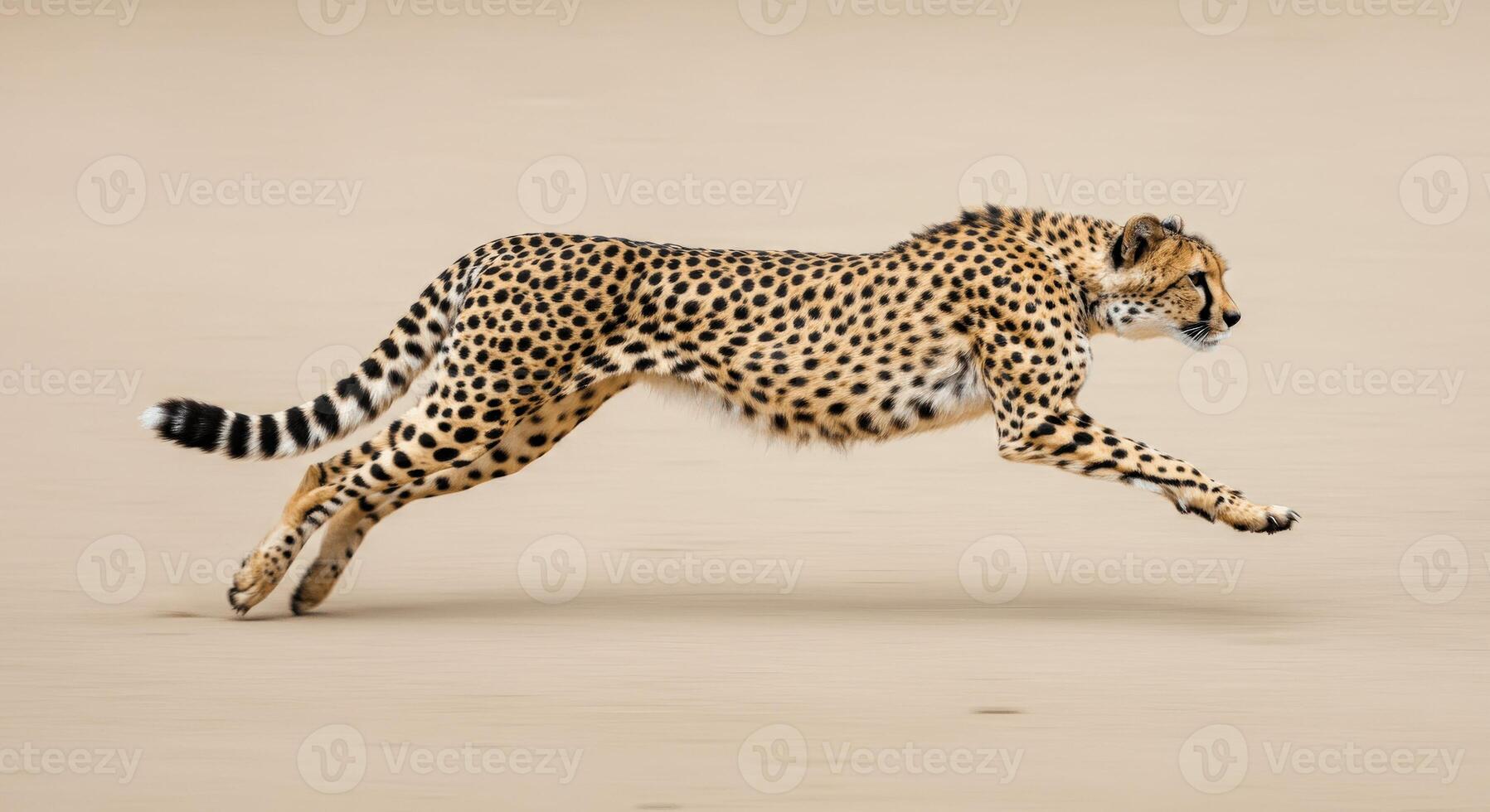 Cheetah sprinting at high speed in desert environment for wildlife and nature themes photo