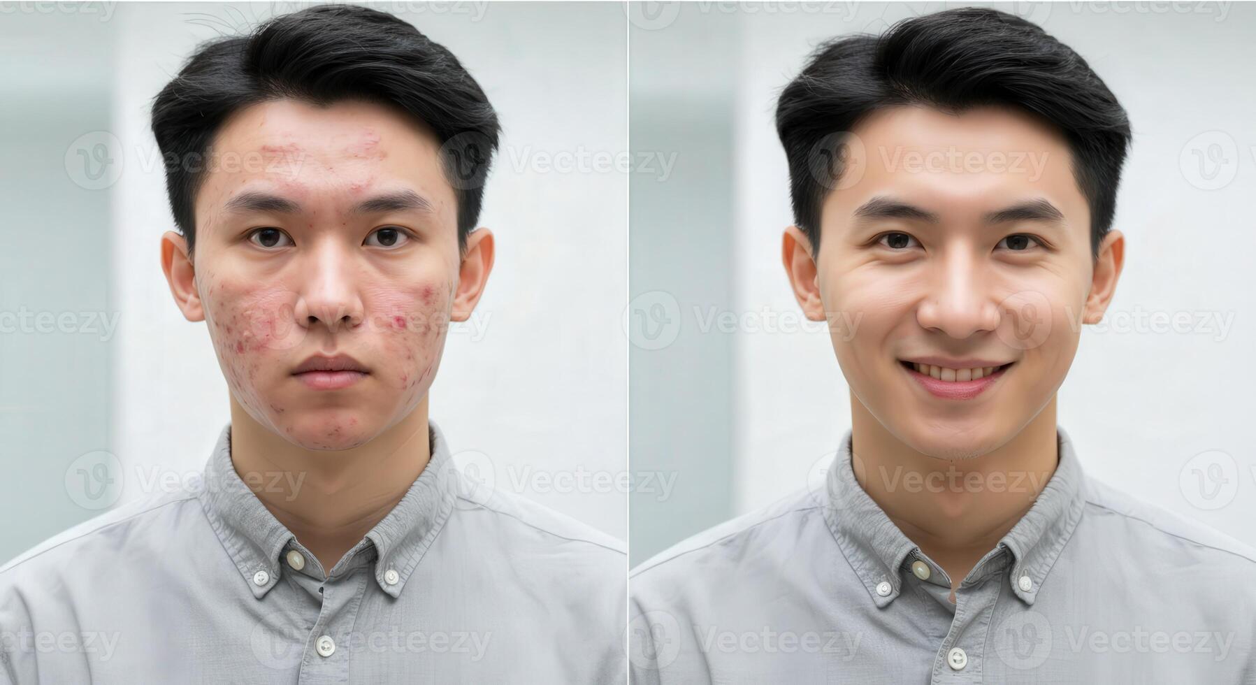 Transformation of asian young male skin improvement before and after treatment photo