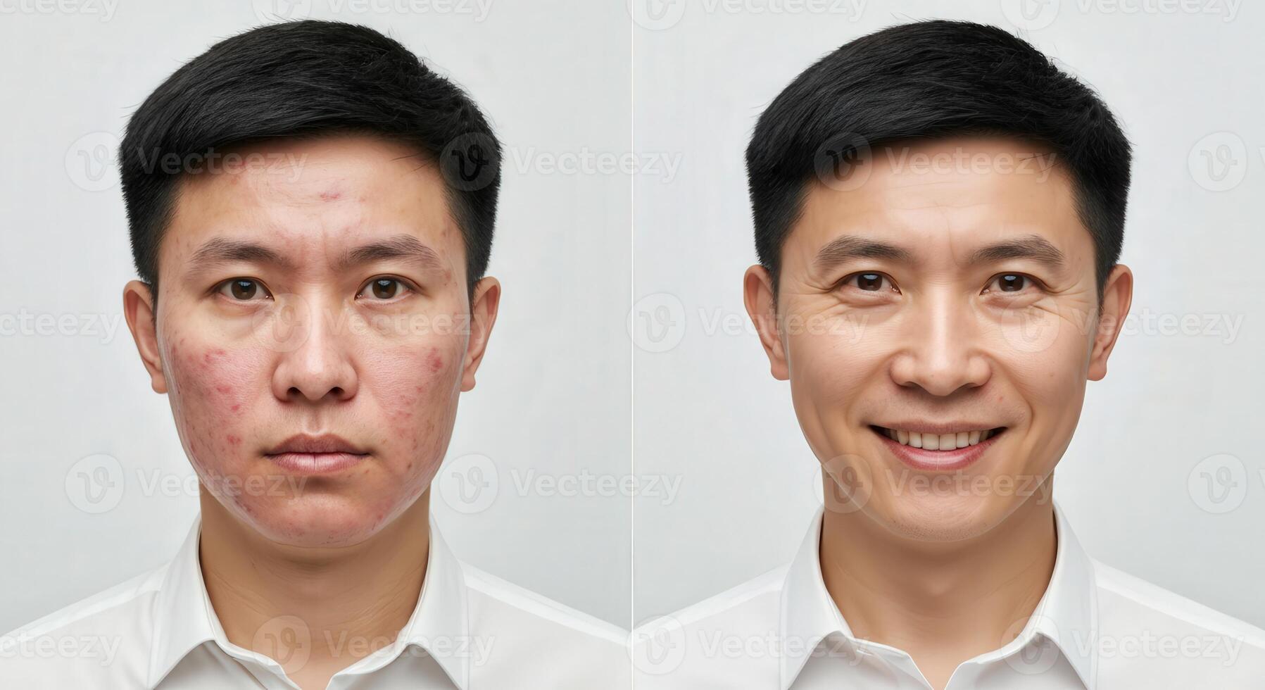 Transformation of asian male from acne-prone skin to clear, radiant complexion photo