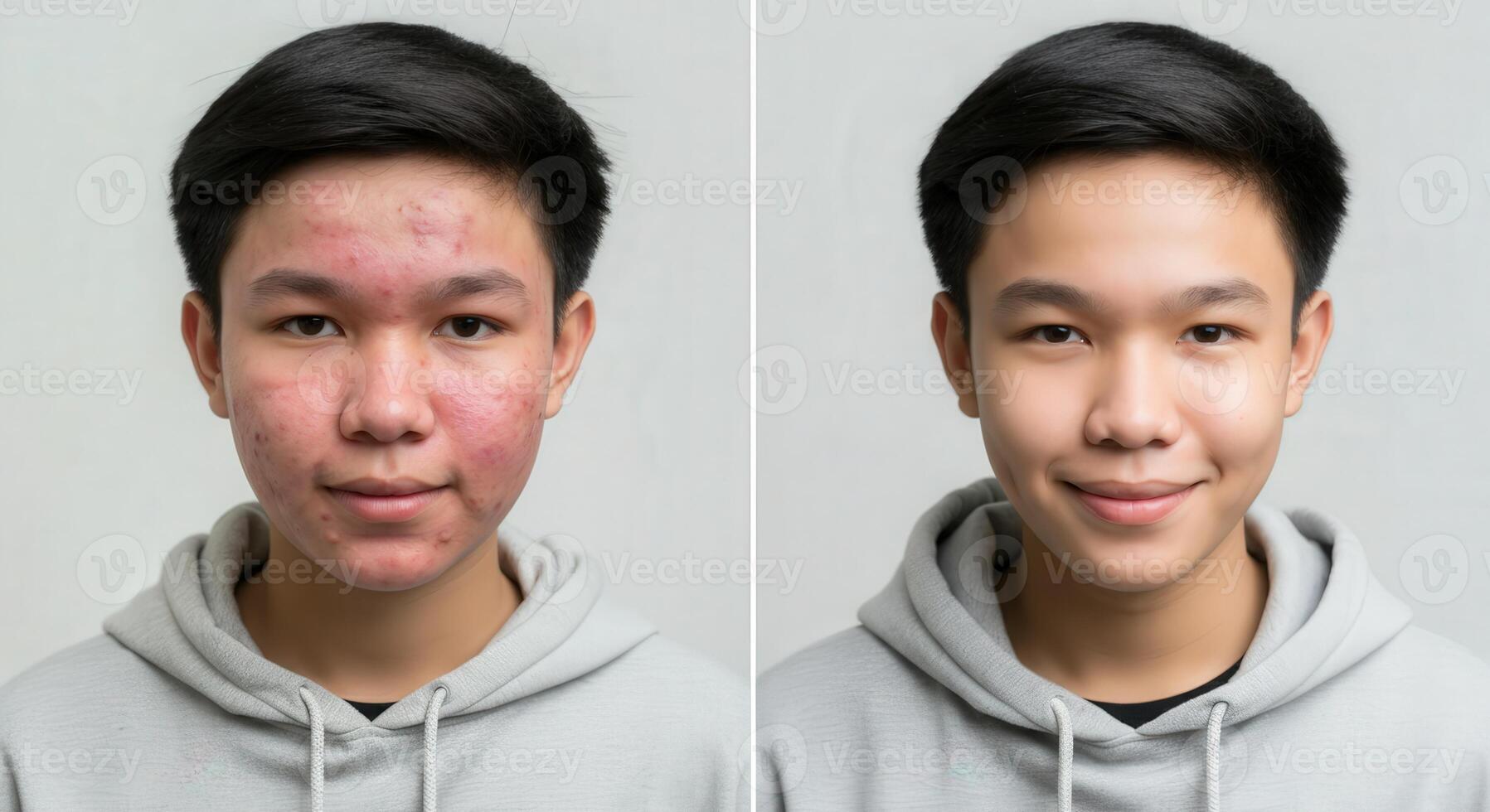 Skin transformation of asian teenager with acne treatment before and after photo