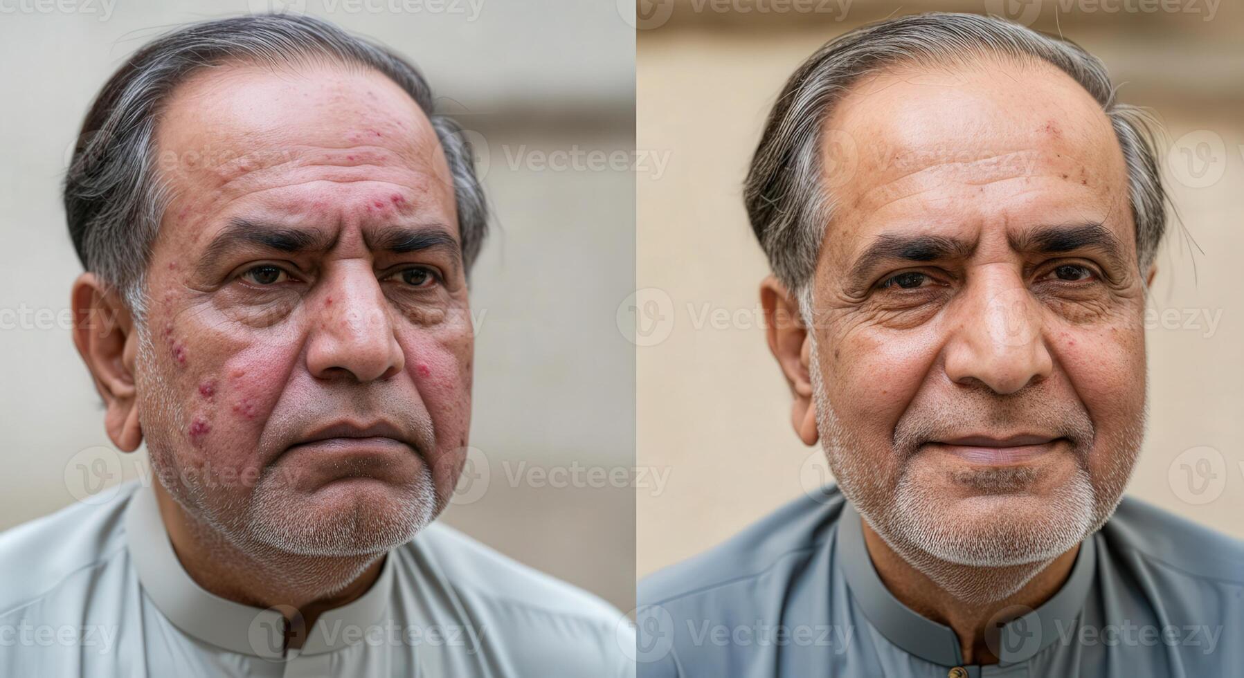 Expressions of mature south asian male character with skin blemishes photo