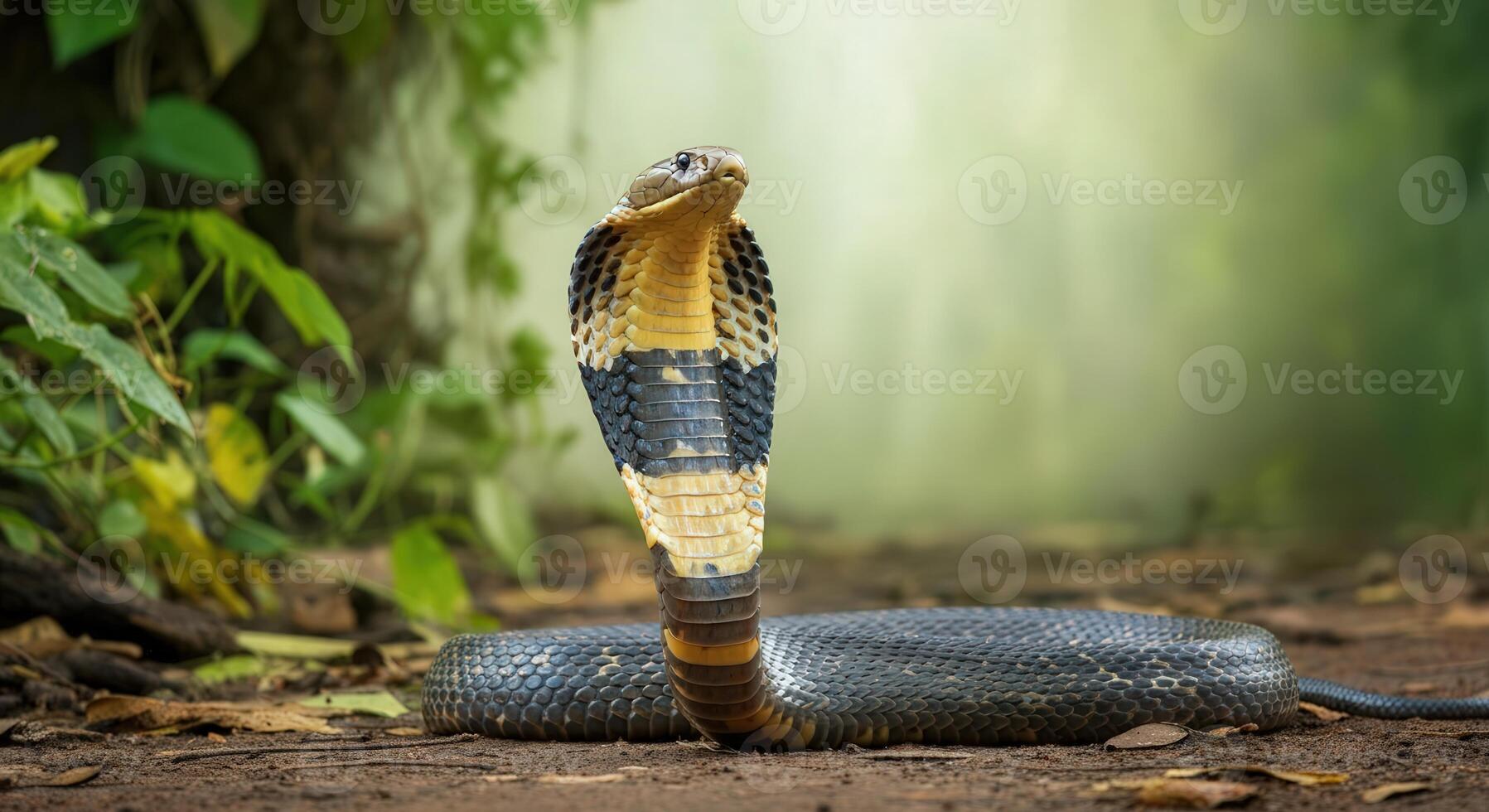 Majestic cobra in natural habitat amidst lush greenery for nature and wildlife enthusiasm photo