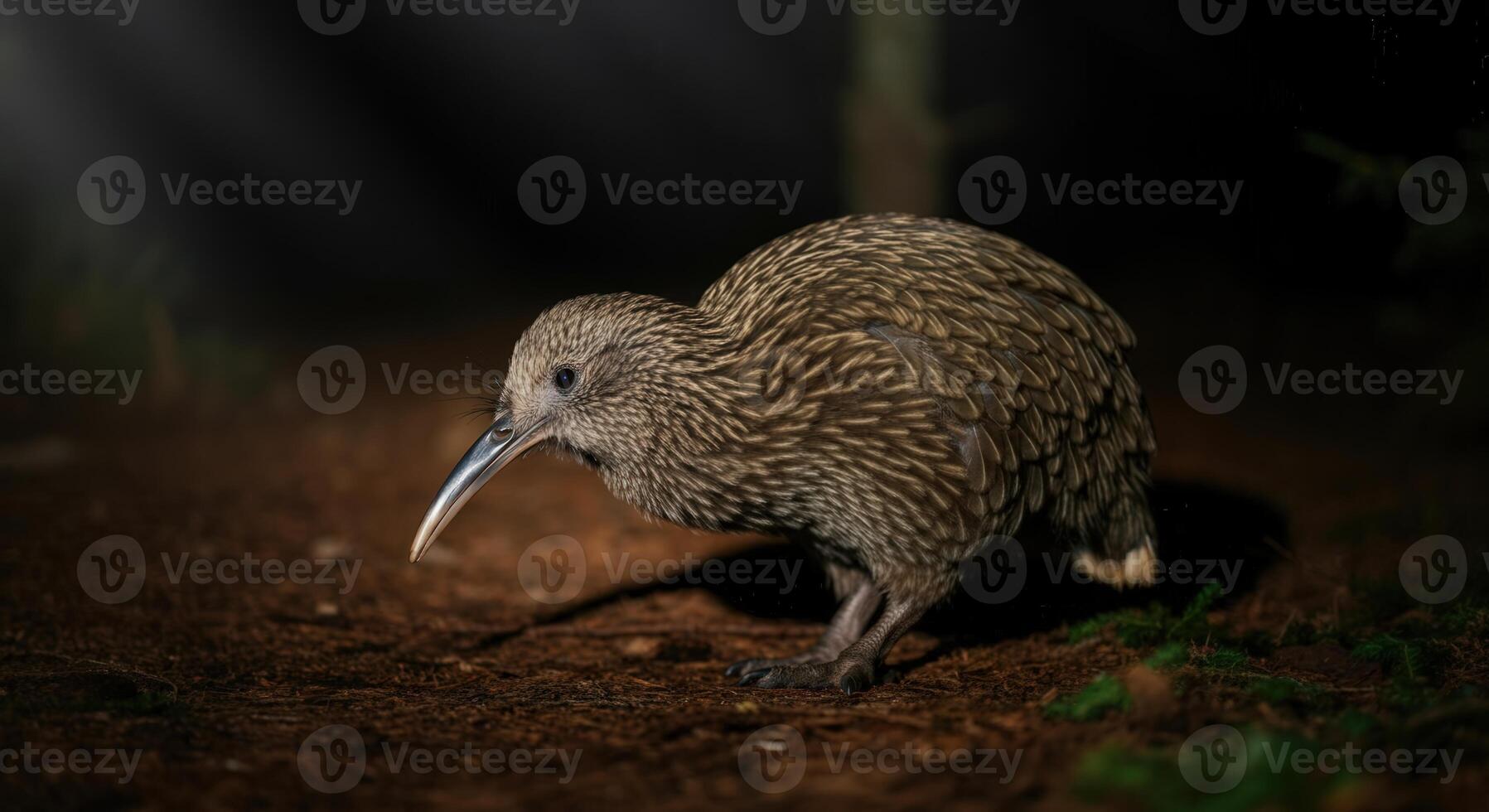 Nocturnal kea in forest habitat under soft light rays photo
