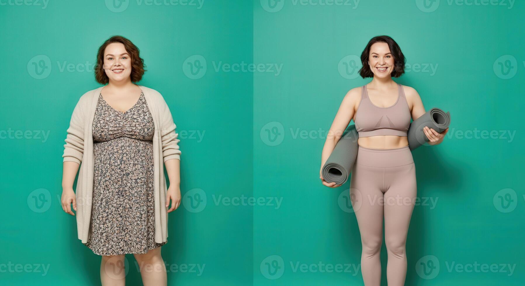 Transformation journey of a young caucasian woman from casual to active lifestyle photo