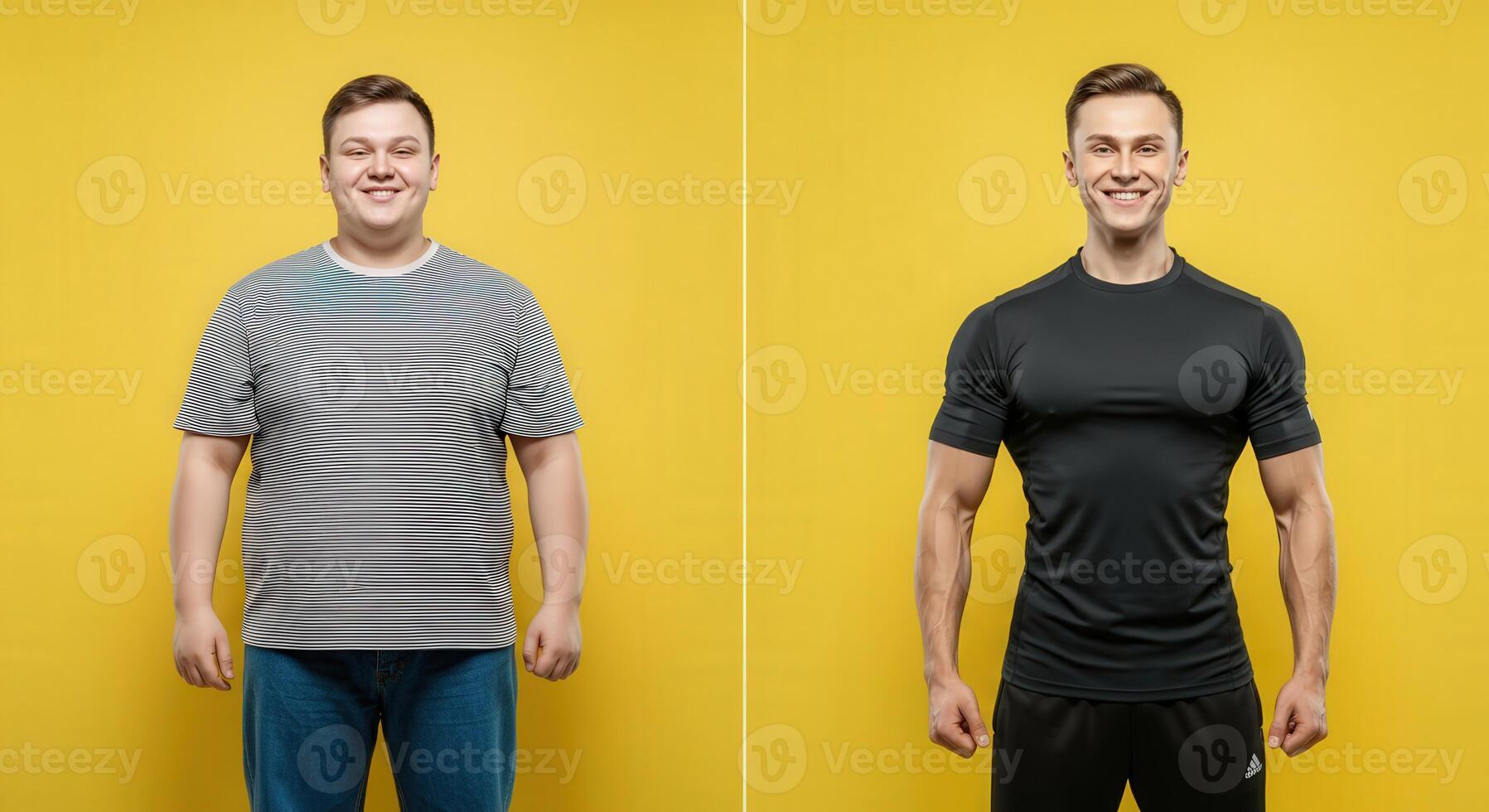 Transformation journey of young adult caucasian male showcasing fitness and health goals photo