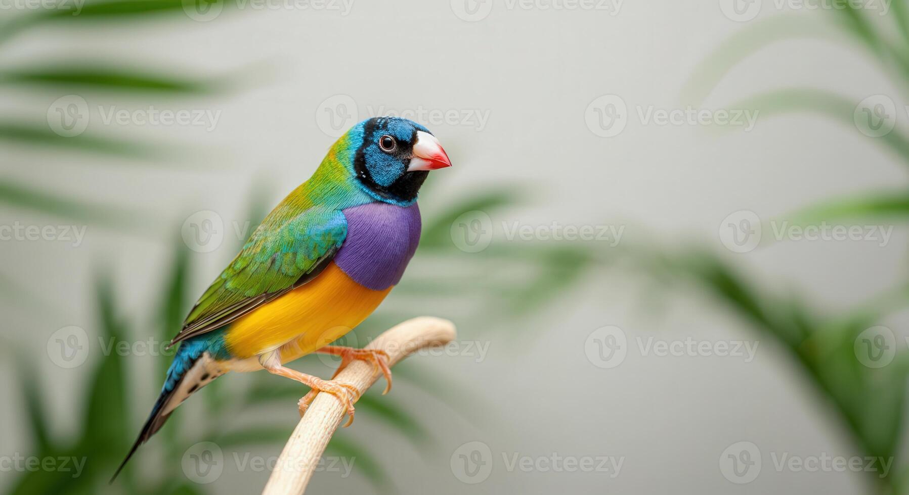 Vibrant finch on perch in tropical setting for nature themes and bird enthusiasts photo