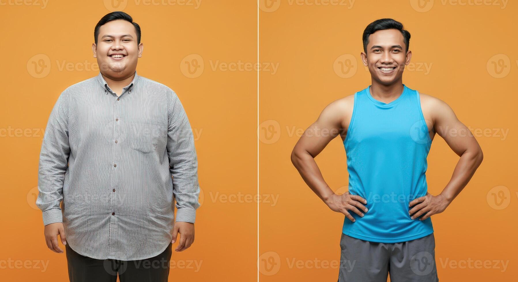 Transformation journey. before and after weight loss - personal fitness success photo