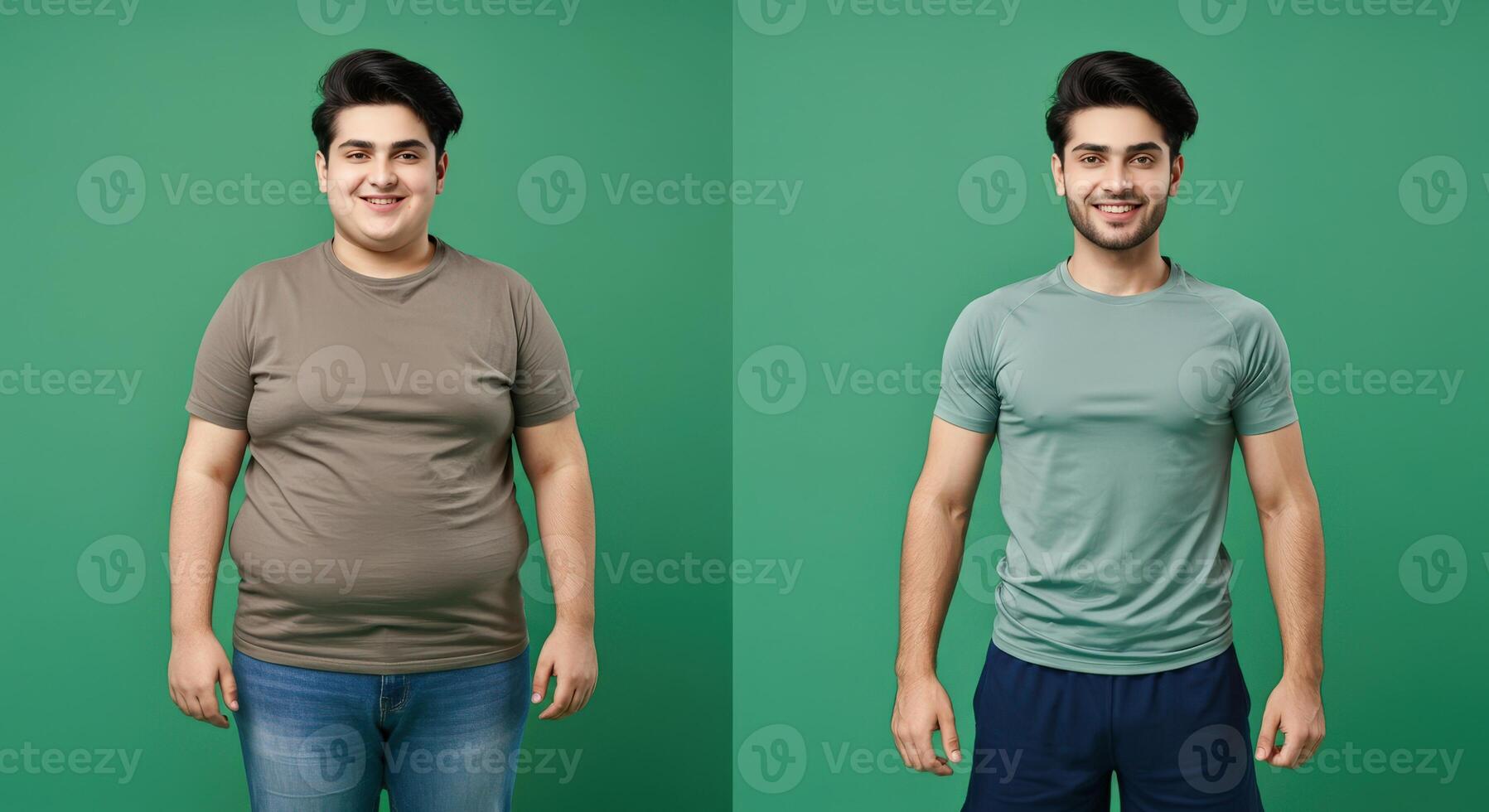 Transformation journey, health and fitness, before and after photoshoot for motivation and lifestyle change photo