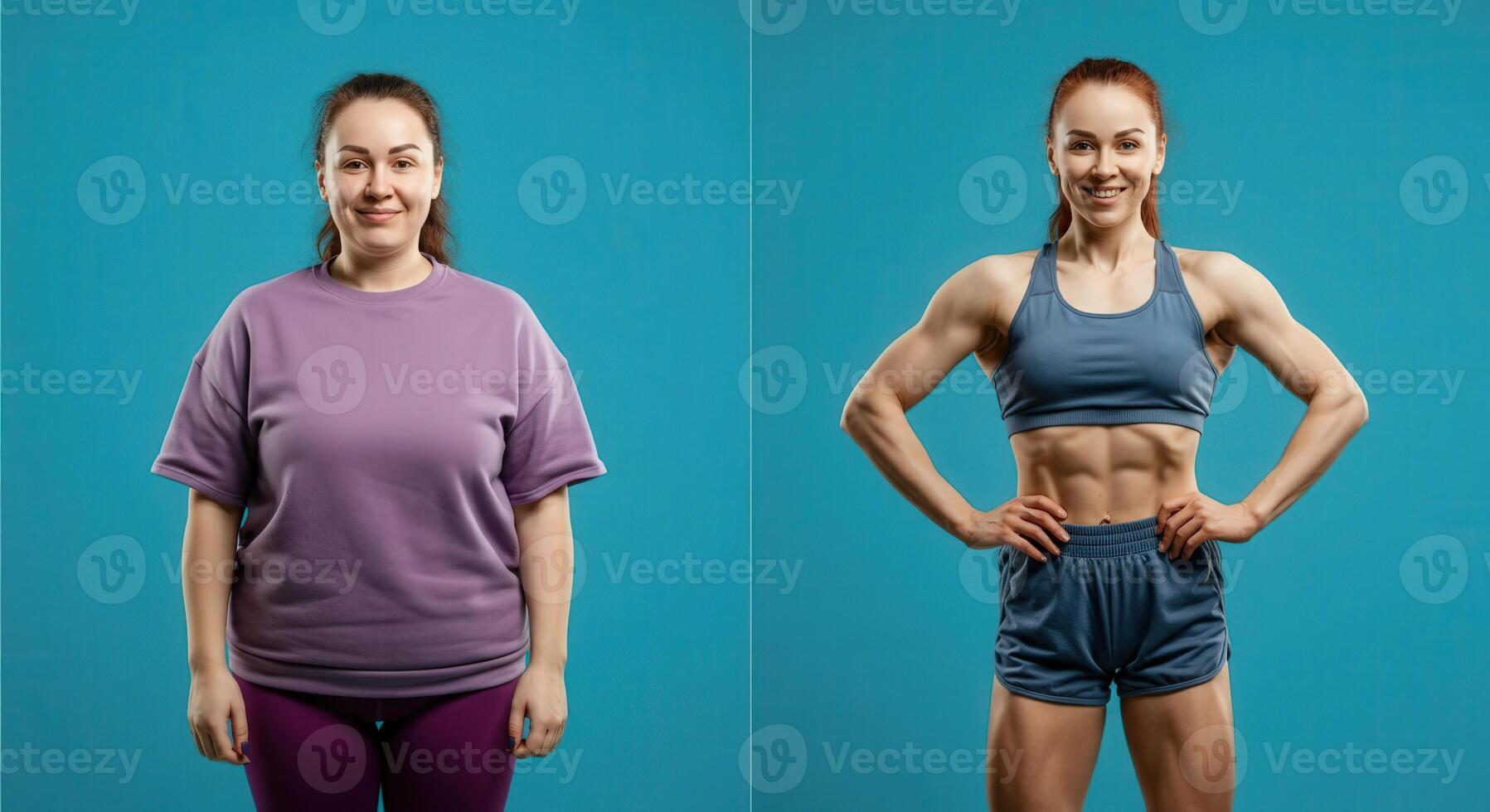 Transformation journey of a caucasian female adult with fitness goals and bodybuilding aspirations photo