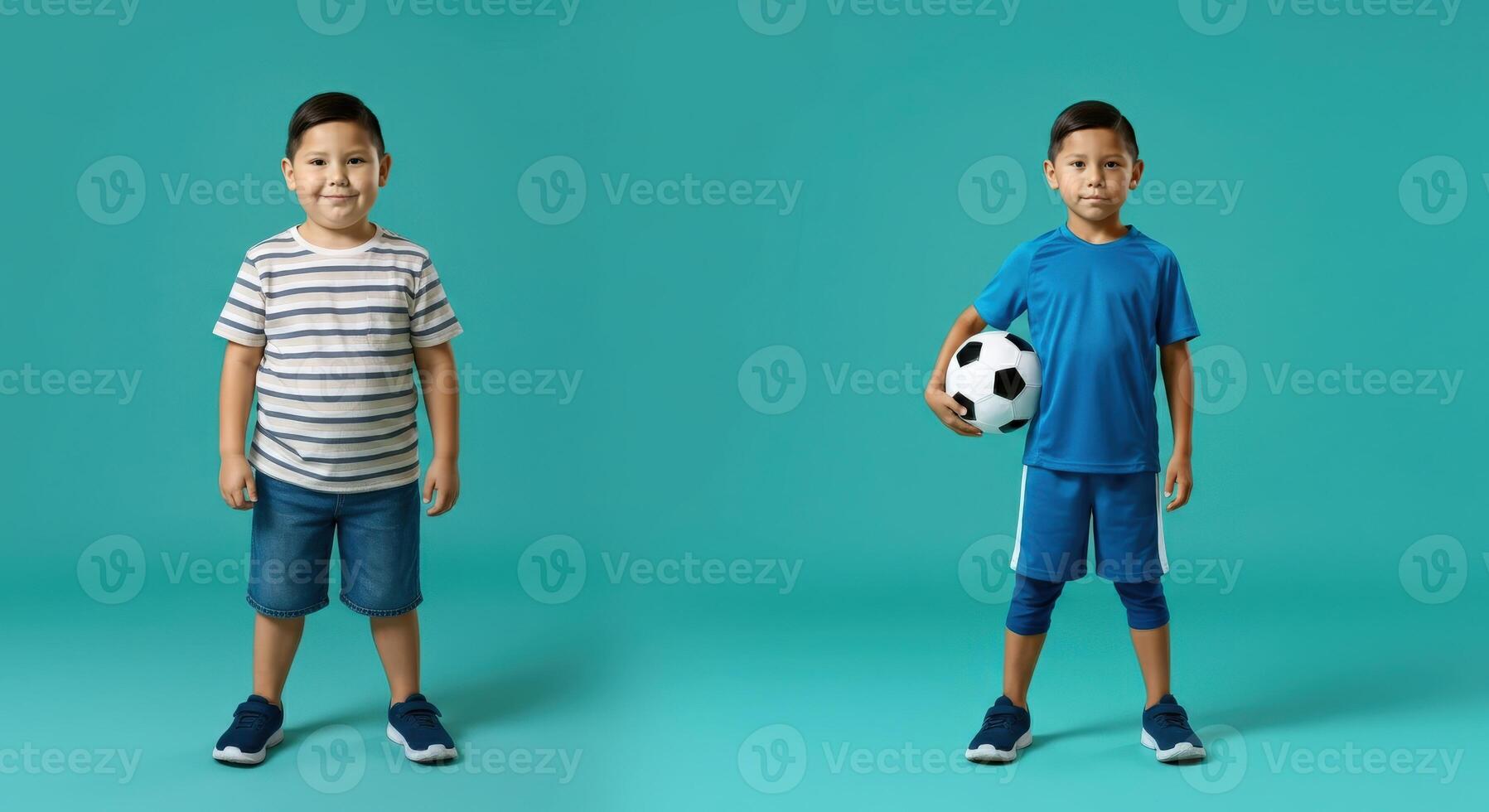 Childhood expression through casual and athletic wear in a studio setting photo