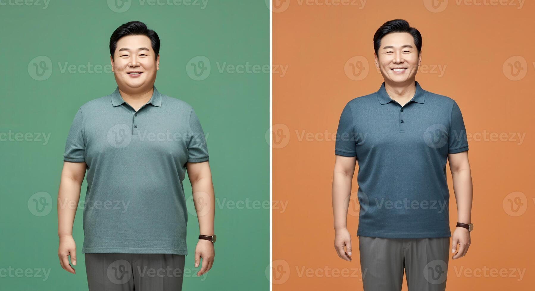 Confident middle-aged man in casual polo shirt on colorful backgrounds for design use photo