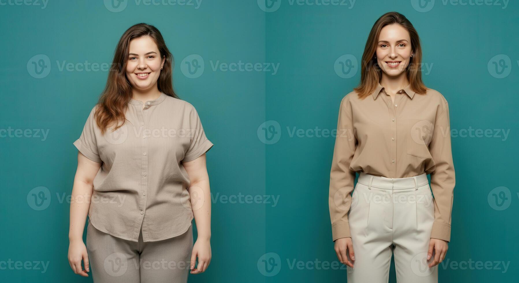Diversity in style and confidence with two women against teal background for professional design photo