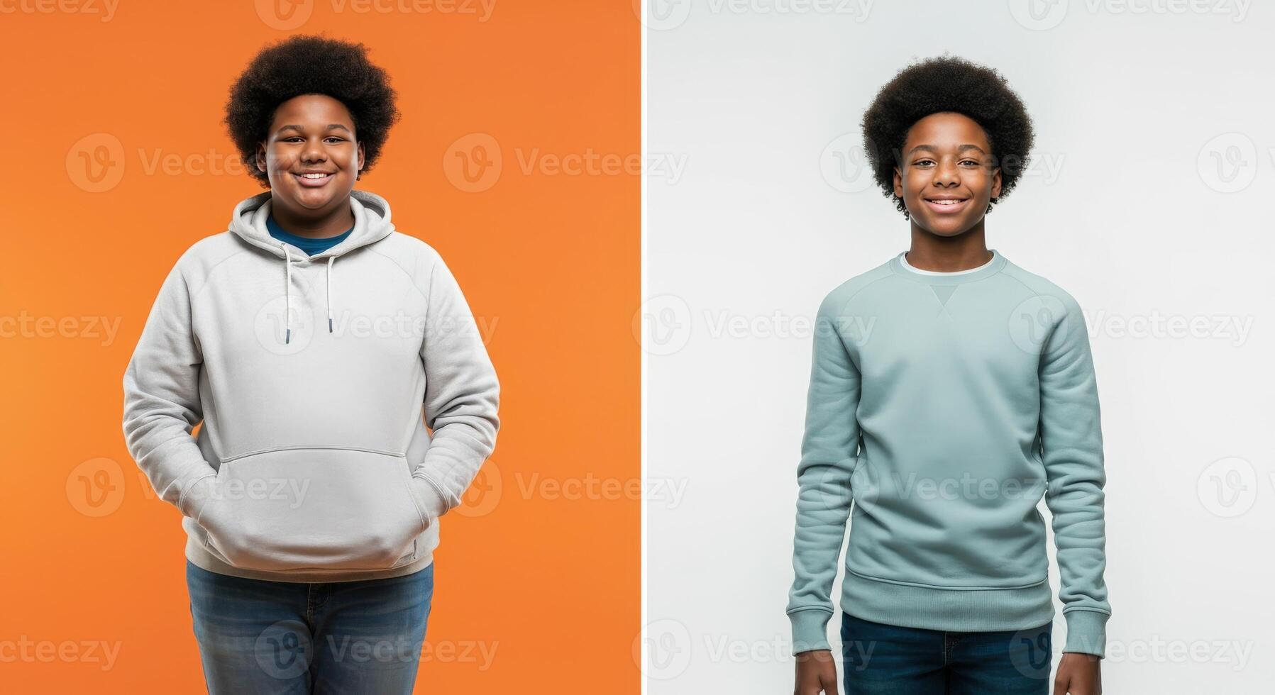 Friendly fashion diversity, featuring teen models in stylish hoodies for urban casualwear design photo