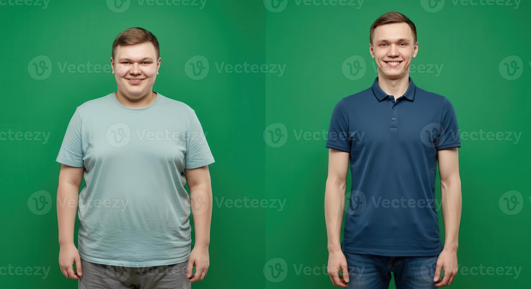Transformation and confidence. before and after healthy lifestyle change for weight loss and fitness success photo