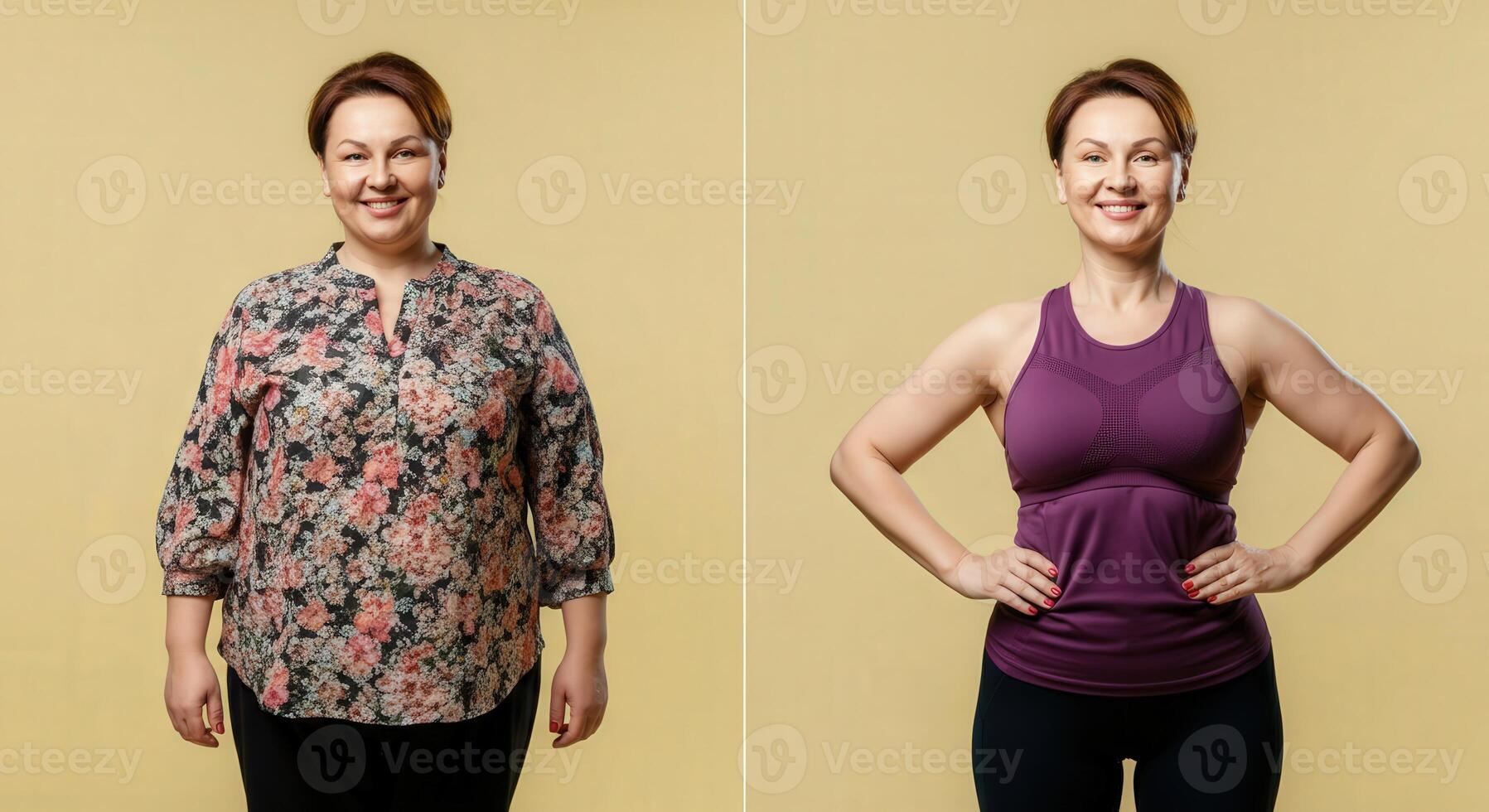 Transformation journey, before and after portraits for health and fitness inspiration photo