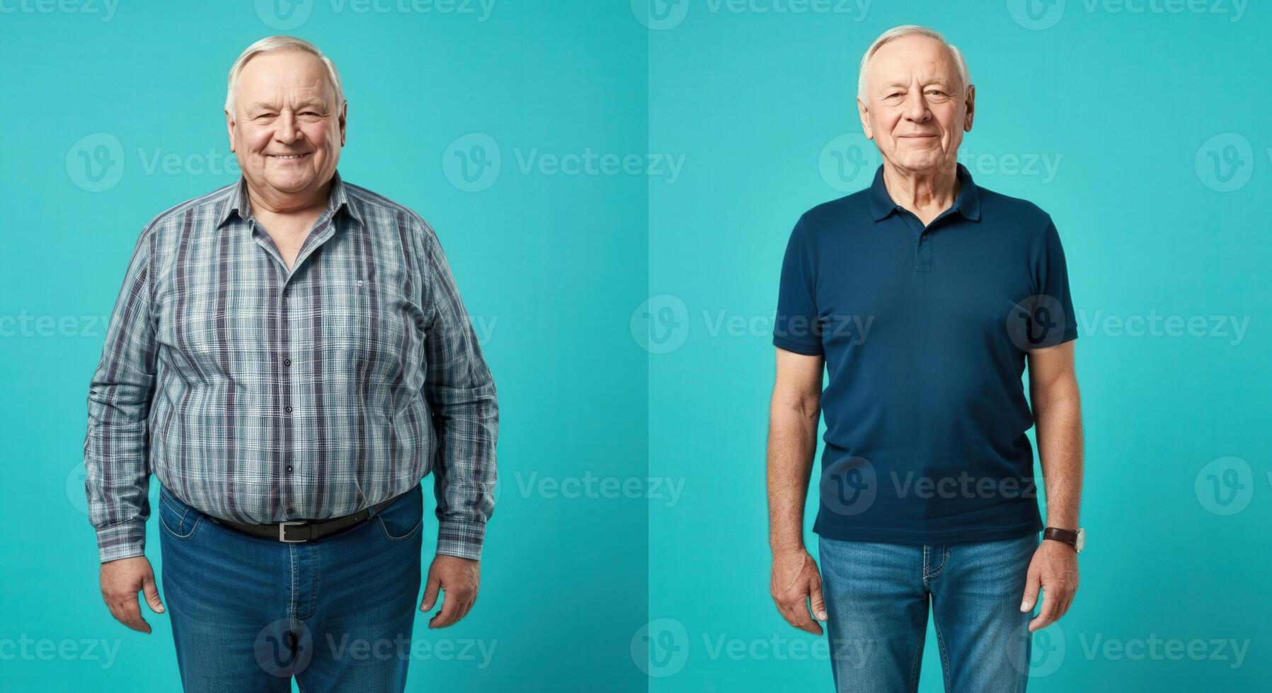Transformation journey of senior man, weight loss before and after, lifestyle change photo