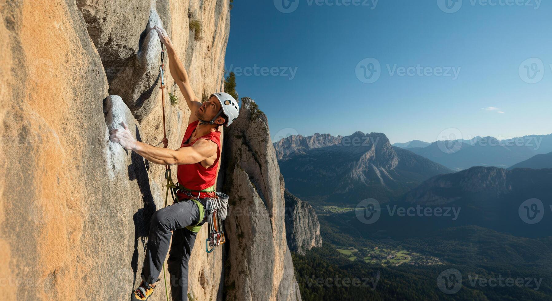 Rock climbing adventure in scenic mountain landscape for outdoor sports enthusiasts and adventure seekers photo