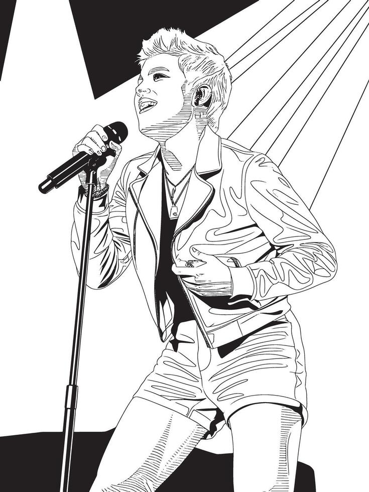 a person singing a song on stage line art silhouette vector