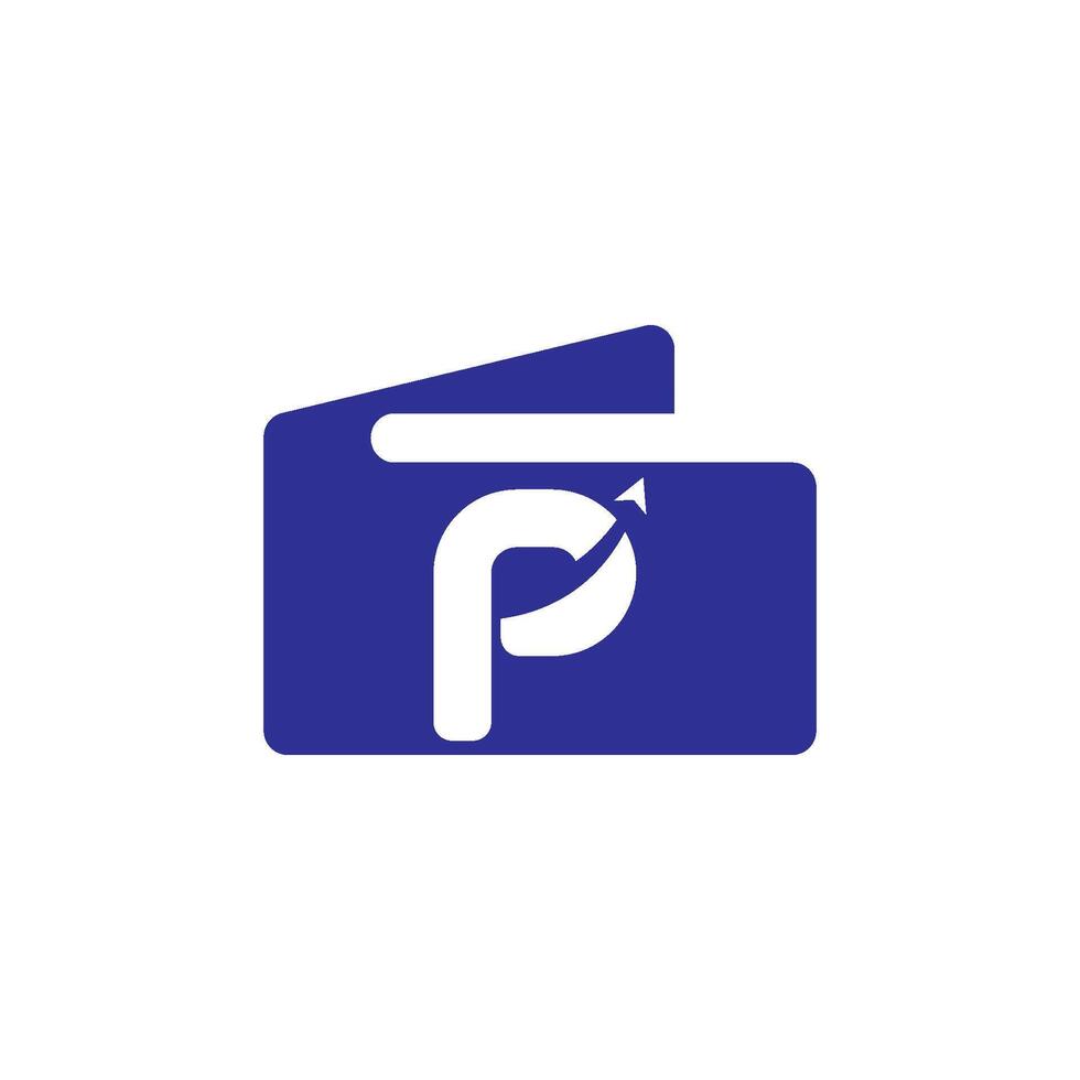 A blue wallet with a p logo on it vector