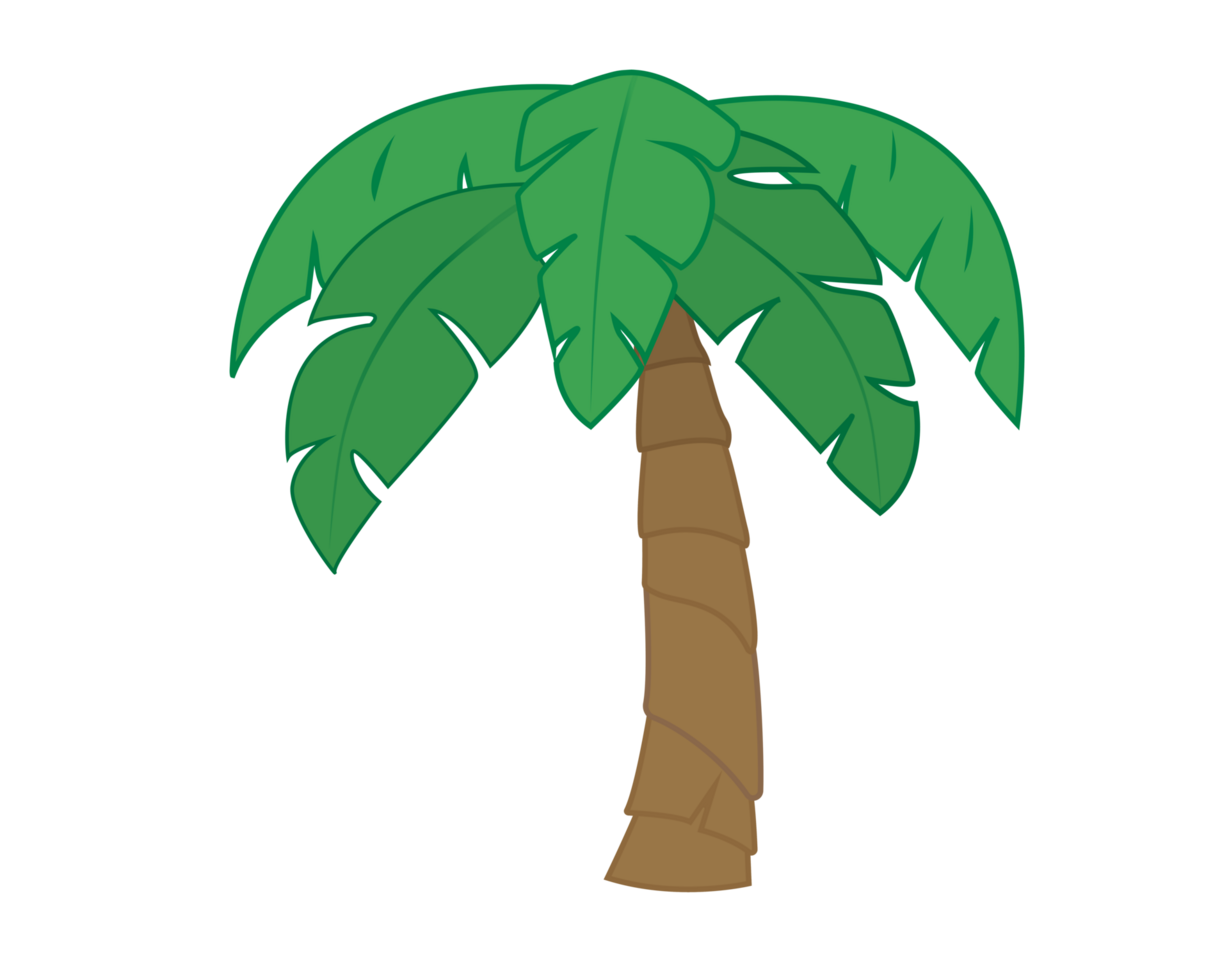 Coconut palm tree icon with long, green leaves and tall brown segmented trunk png