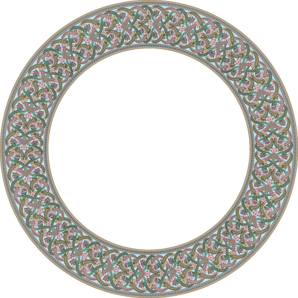 colored round oriental ornament. Arabic patterned circle of Iran, Iraq, Turkey, Syria. Persian frame, border. vector