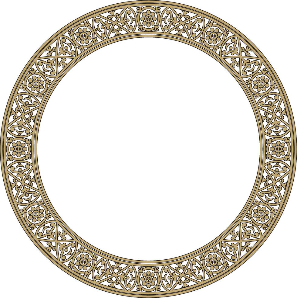 round gold with black border, frame, Pompeii ring. Circle Neopolitan ornament. Art of Ancient Rome. vector