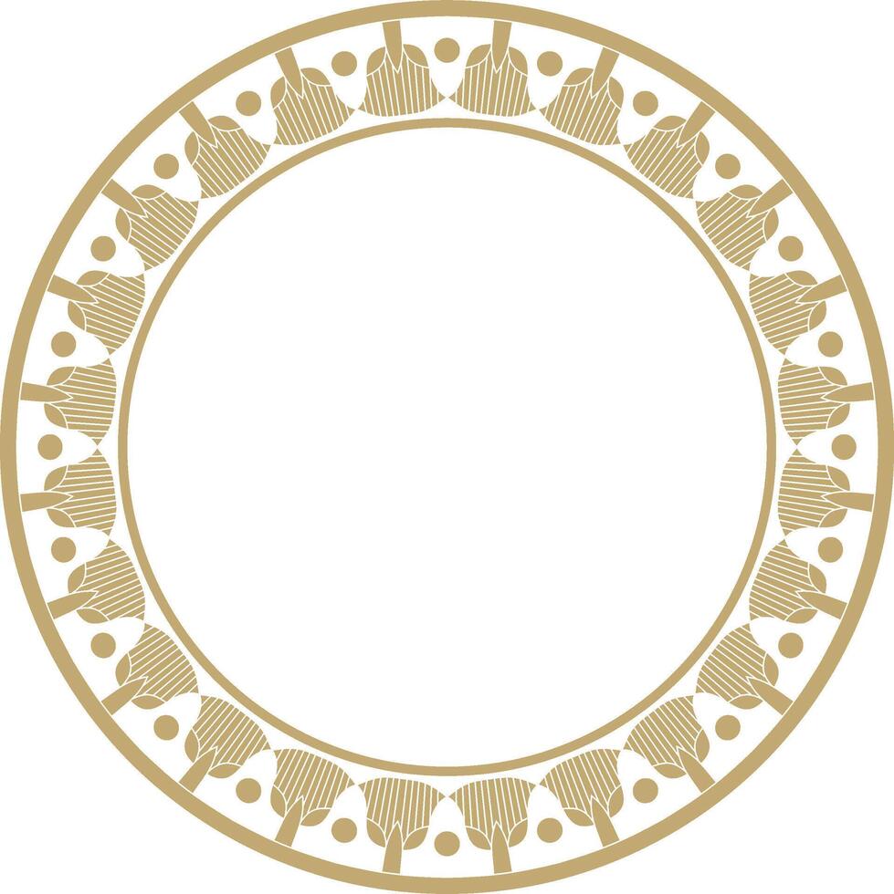 golden round Egyptian ornament. Circle, frame, ring of ancient Egypt.Pattern of lotus flowers and sun vector
