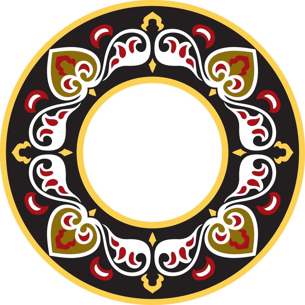 round colored ancient Russian ornament. Slavic border, frame. Circle, ring. Painting of the royal chambers. vector