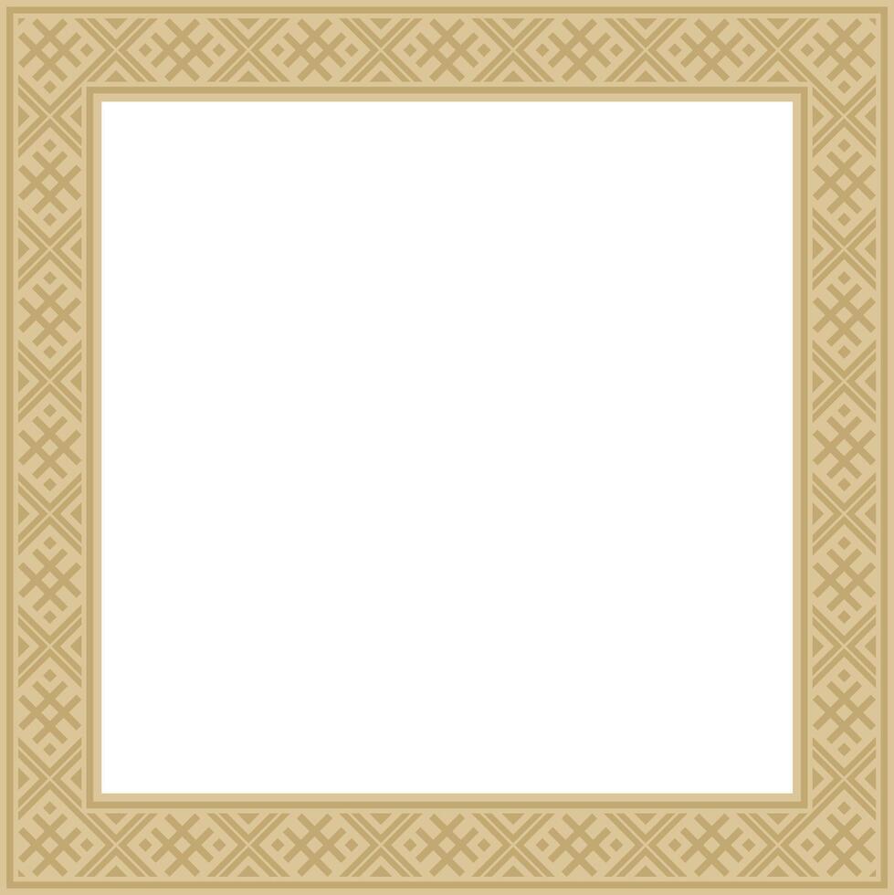 golden square belarusian national ornament frame. Ethnic pattern rectangle of Slavic peoples, Russian, Ukrainian, Serb, Pole, Bulgarian. Cross stitch template vector