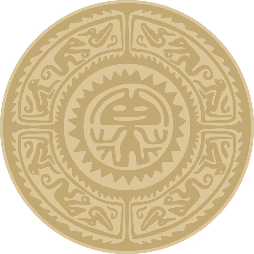 Native American round gold pattern. Geometric shapes in a circle. National ornament of the peoples of America, Maya, Aztecs, Incas vector
