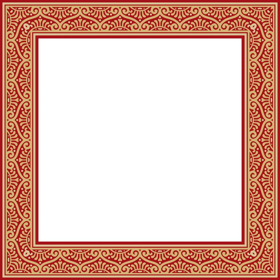square gold with red border, frame, Pompeii. Rectangle Neopolitan ornament. Art of Ancient Rome. Template for stained glass vector