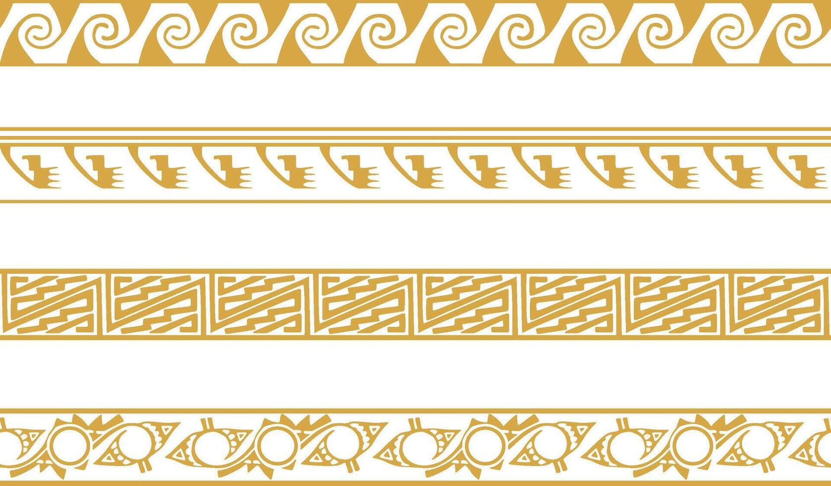 set of golden native american ornamental seamless borders. Framework of the peoples of America, Aztecs, Maya, Incas. vector