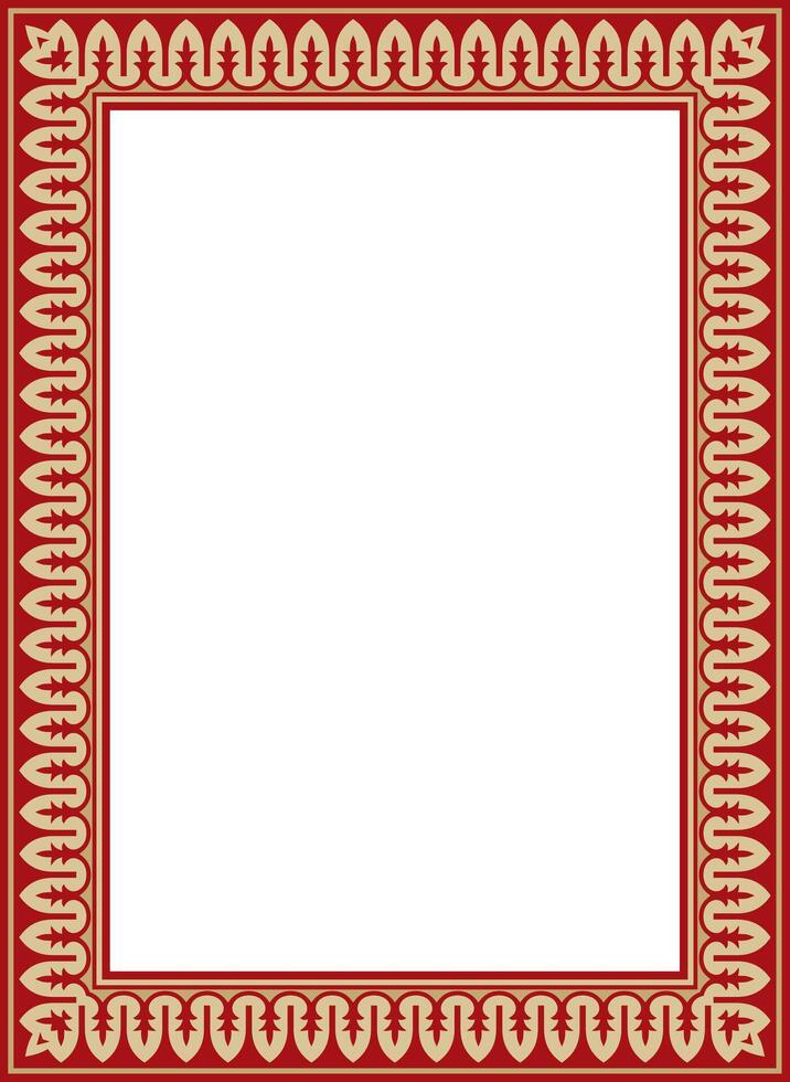 square gold with red national Persian ornament. Rectangle, frame, border, ethnic pattern of the peoples of Iran, Iraq, Tajikistan vector