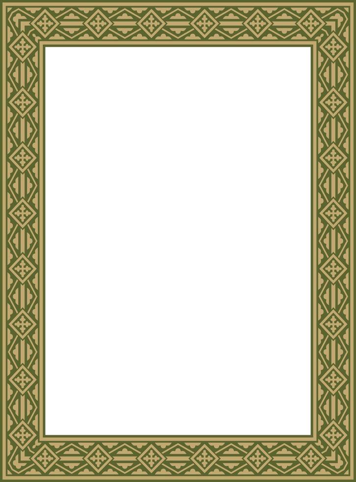 gold with green square classic renaissance ornament. Rectangle, european border, revival style frame vector