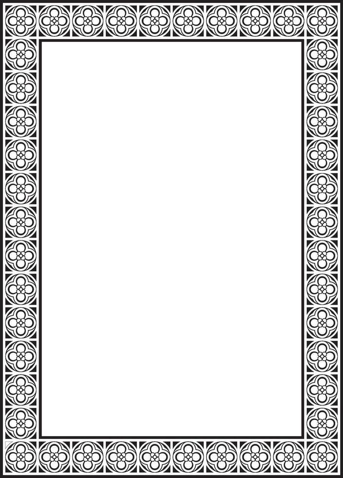 black monochrome square gothic ornament. Medieval European silhouette, rectangle, border. Classic pattern of the Germans, Angles, Saxons, Franks. vector